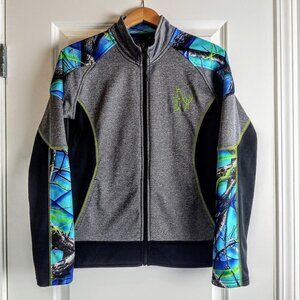 Huntworth Blue Multicolor Full Zip Fleece Jacket